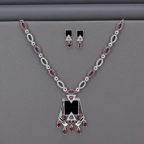 Cz Rhodium Necklace Set