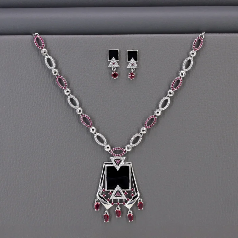 Cz Rhodium Necklace Set