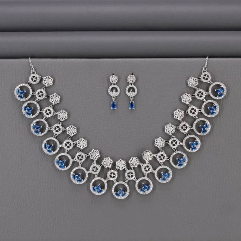 Cz Rhodium Necklace Set