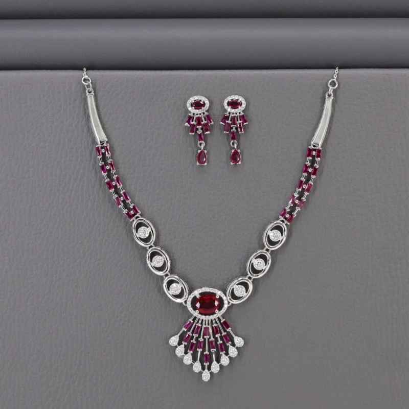 Cz Rhodium Necklace Set