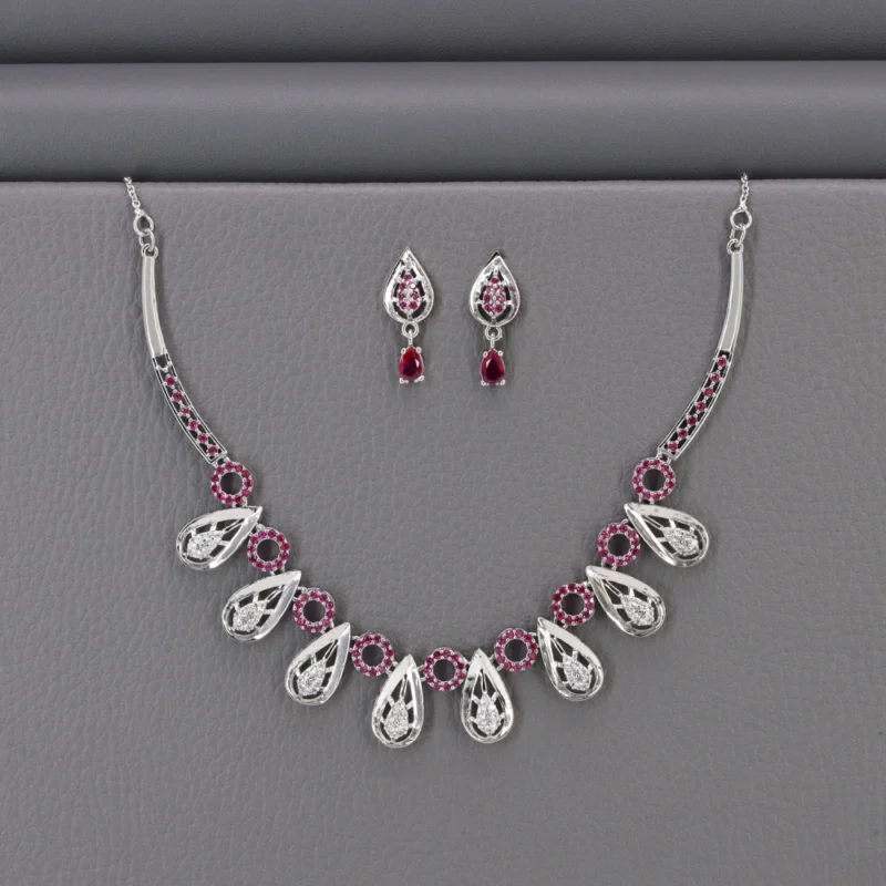 Cz Rhodium Necklace Set