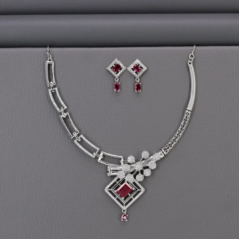 Cz Rhodium Necklace Set