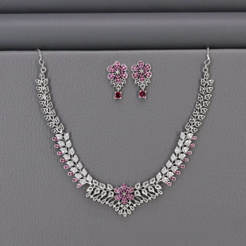 Cz Rhodium Necklace Set