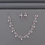 Cz Rhodium Necklace Set