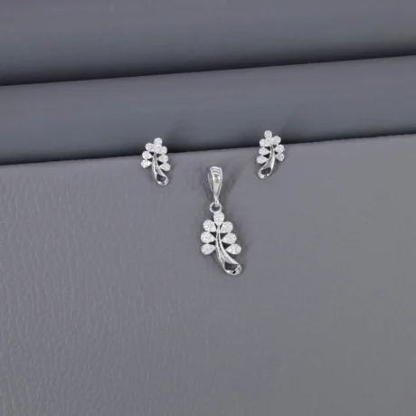 Cz Rhodium Pendant Set