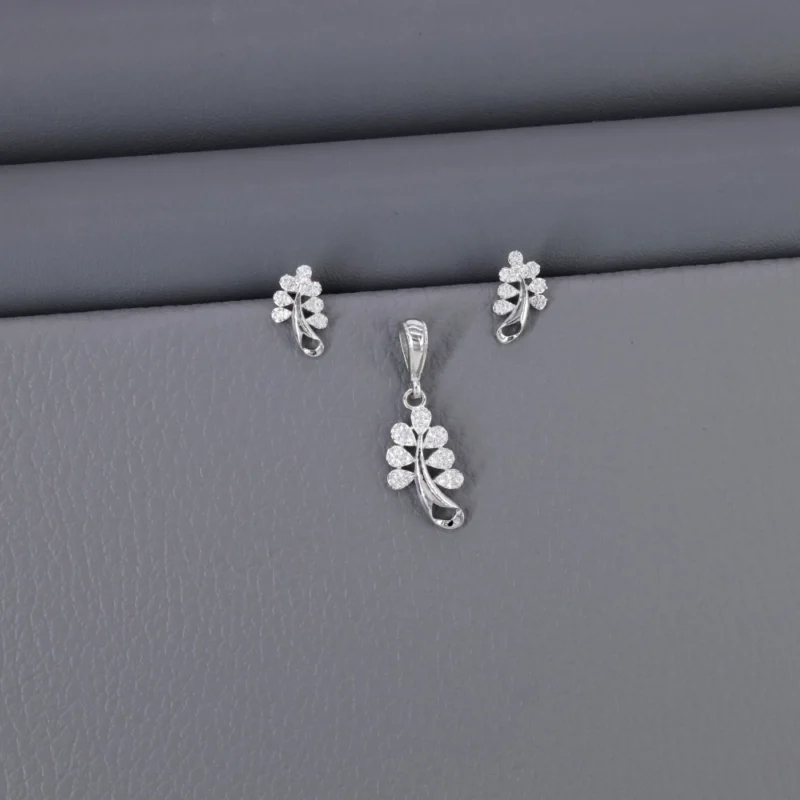 Cz Rhodium Pendant Set