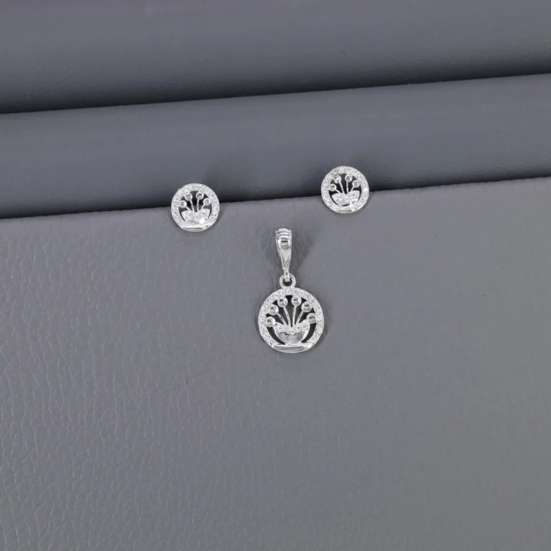 Cz Rhodium Pendant Set