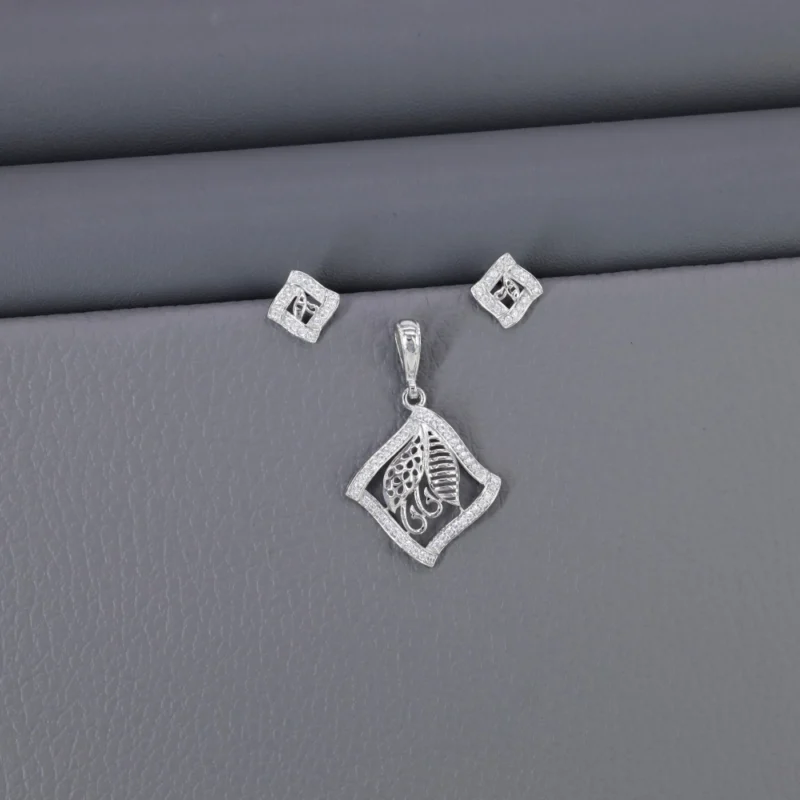 Cz Rhodium Pendant Set