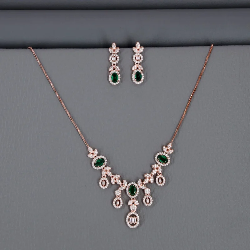 Cz Rose Gold Necklace Set