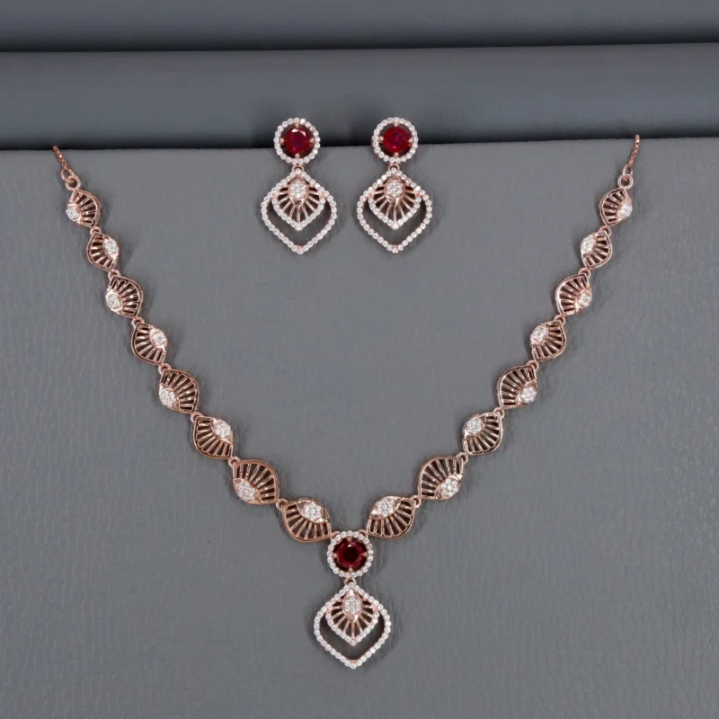 Cz Rose Gold Necklace Set