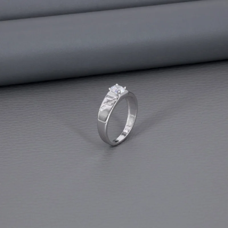 Solitaire Micro Rhodium Gents Ring
