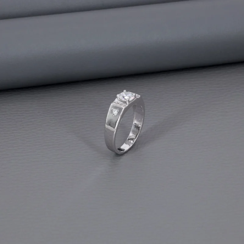 Solitaire Micro Rhodium Gents Ring