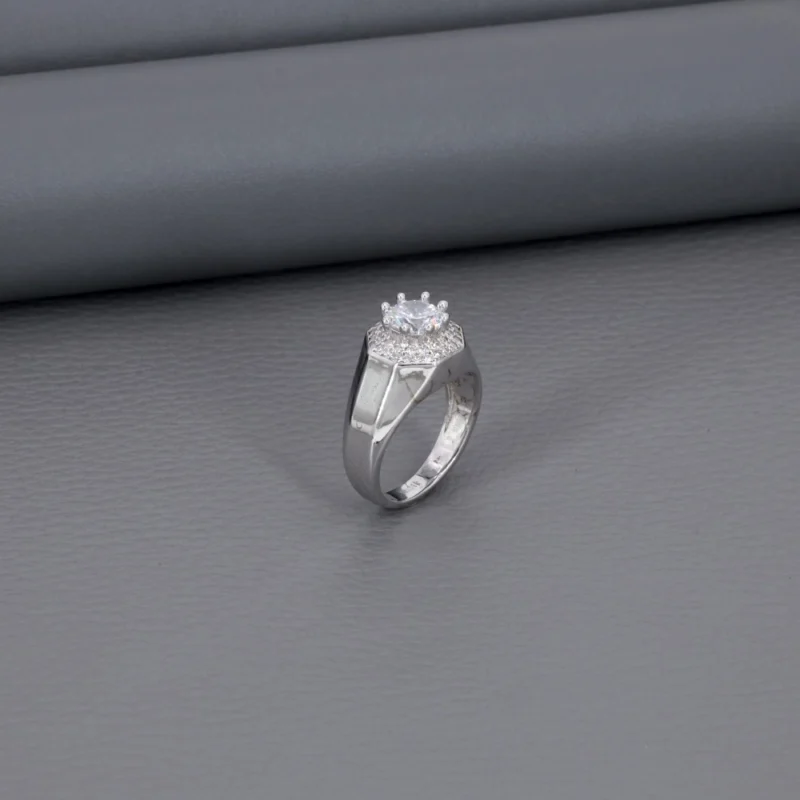 Solitaire Micro Rhodium Gents Ring