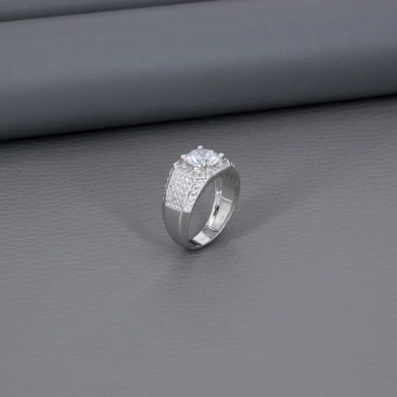 Solitaire Micro Rhodium Gents Ring