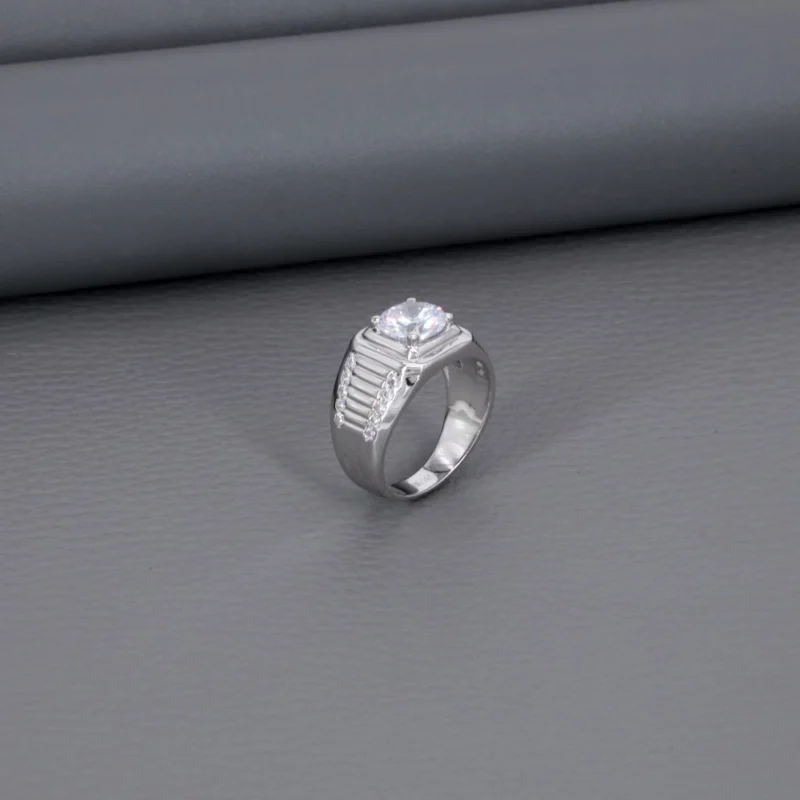 Solitaire Micro Rhodium Gents Ring